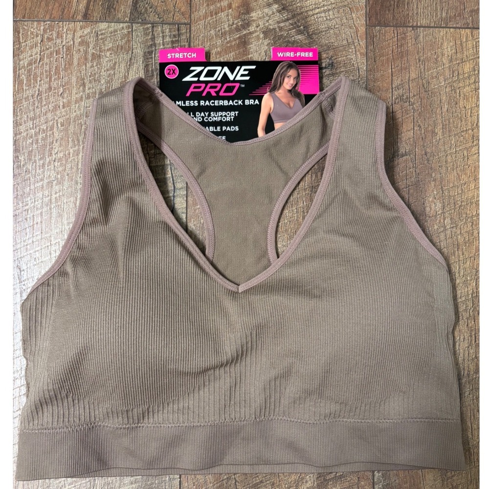 NEW Zone Pro 2X Seamless Racerback Bra Womens Taupe Brown